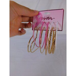 SALE Stronger Together Hoop Earrings Set Pink Gold White Large Heart Twisted Lot